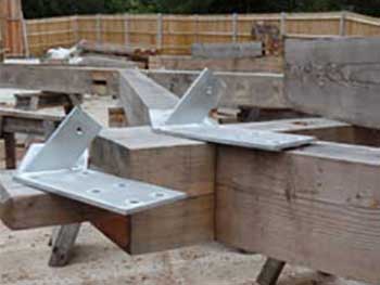 Steel plates in position ready for the frame to be lifted and bolted together