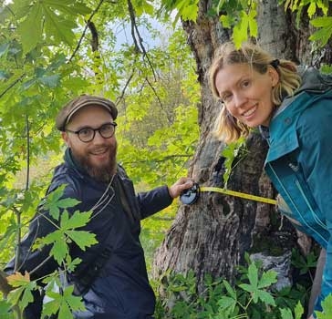 Dan Crowley and Rosie Anderson Measuring Acer heldreichii in Prespa National Park. Credit Rosie Anderson. 